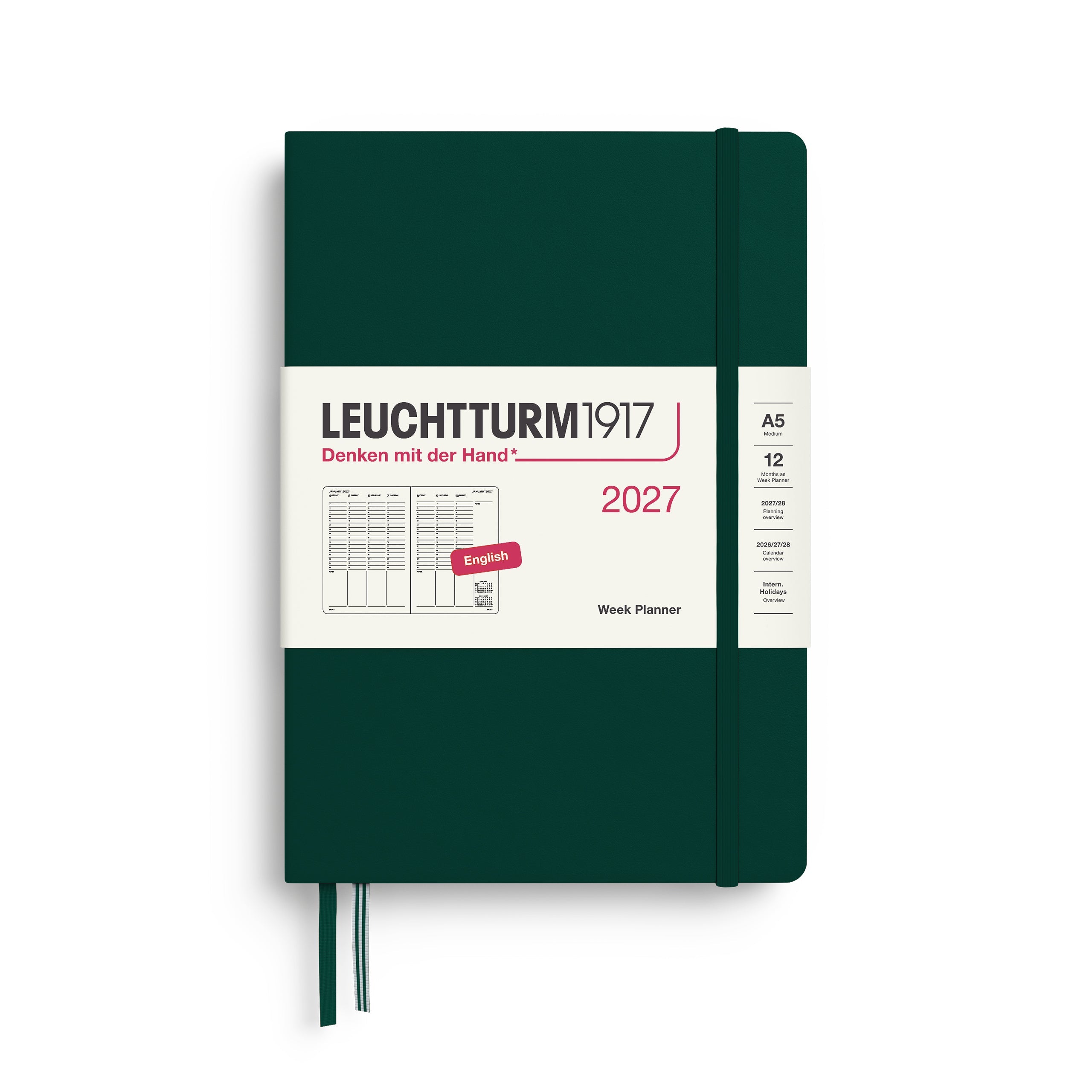 Planificateur Semainier 2027 LEUCHTTURM1917, Anglais - A5 - Hardcover - Forest Green - 4070292003030