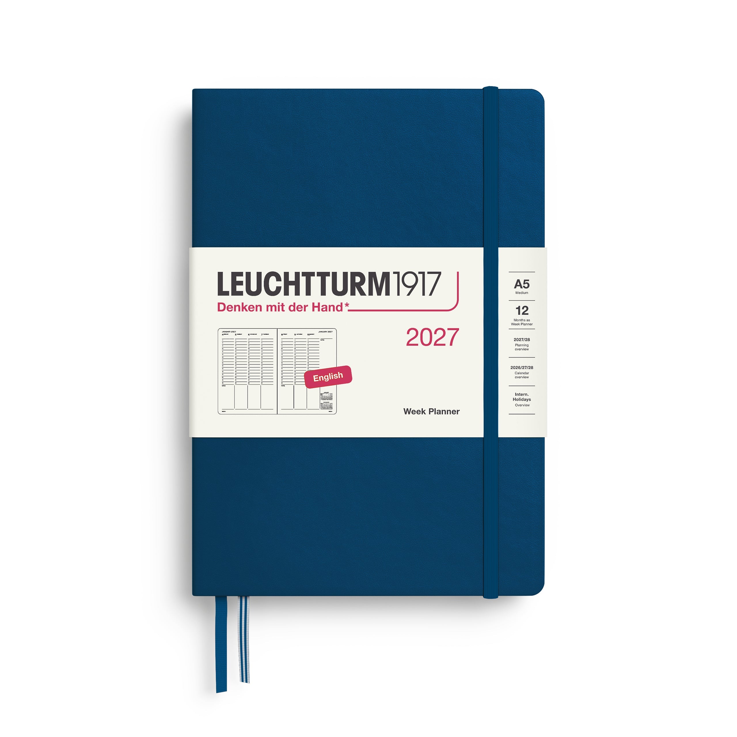 Planificateur Semainier 2027 LEUCHTTURM1917, Anglais - A5 - Hardcover - Indigo - 4070292003047