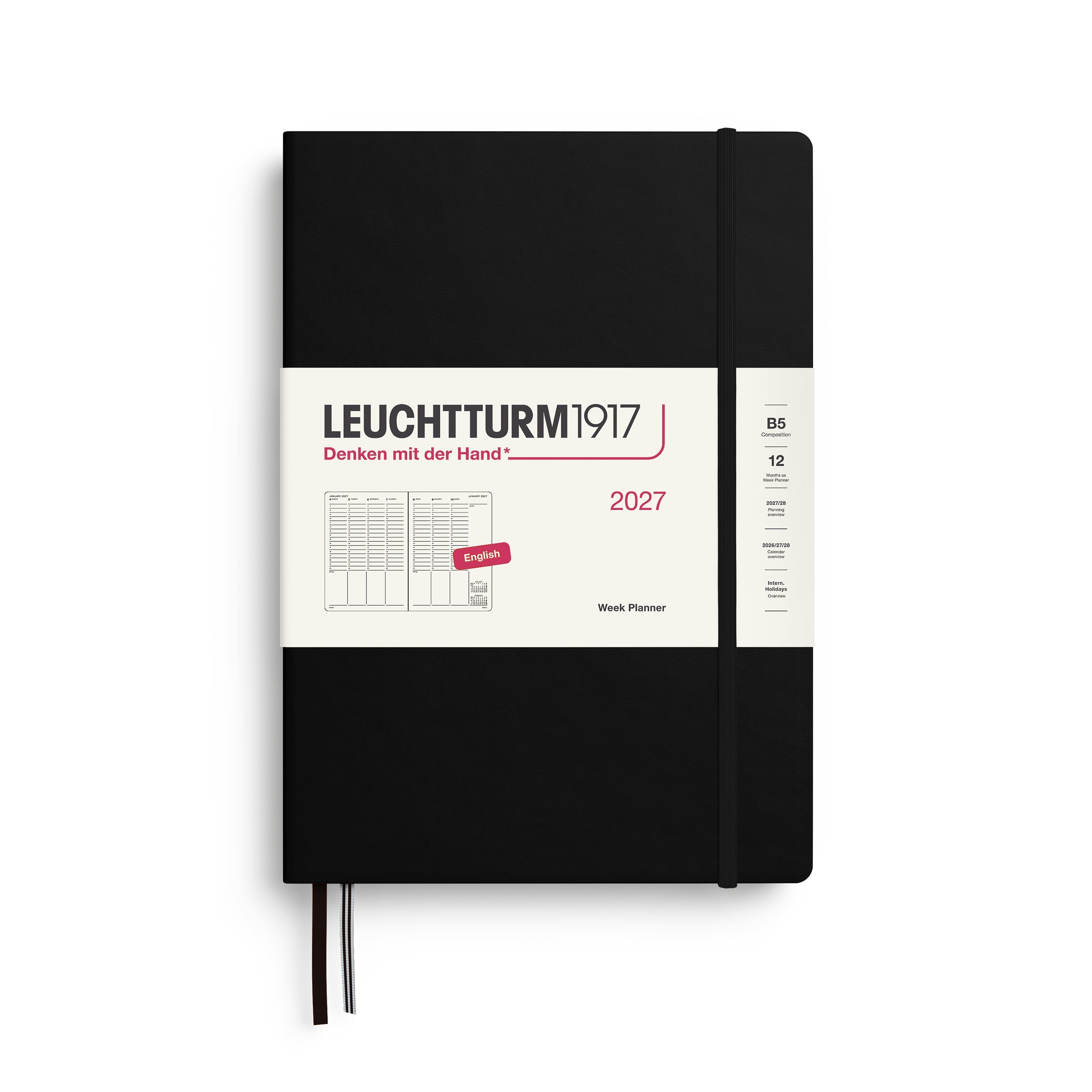 Planificateur Semainier 2027 LEUCHTTURM1917, Anglais - B5 - Hardcover - Black - 4070292002941