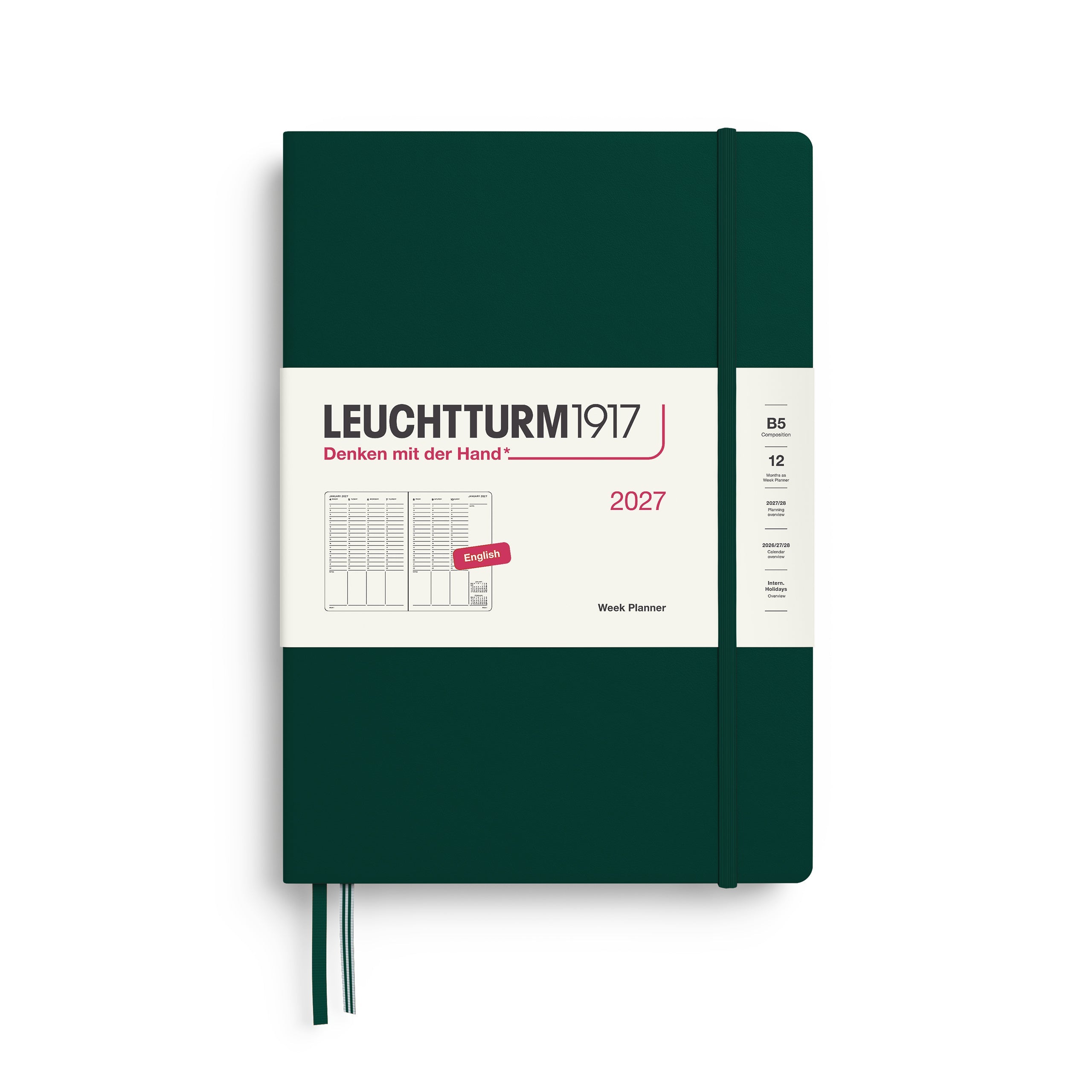 Planificateur Semainier 2027 LEUCHTTURM1917, Anglais - B5 - Hardcover - Forest Green - 4070292002972