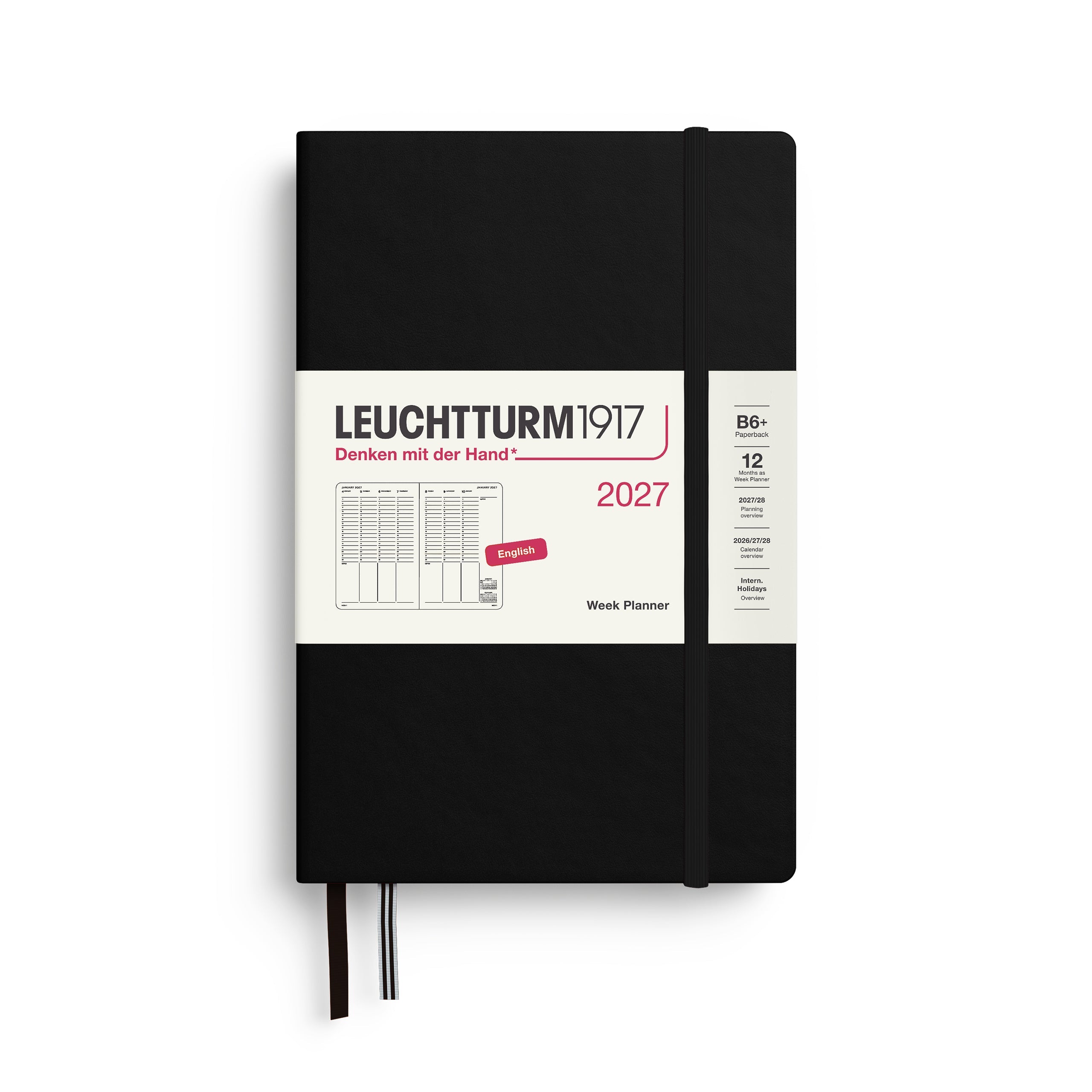 Planificateur Semainier 2027 LEUCHTTURM1917, Anglais - B6+ - Hardcover - Black - 4070292003054