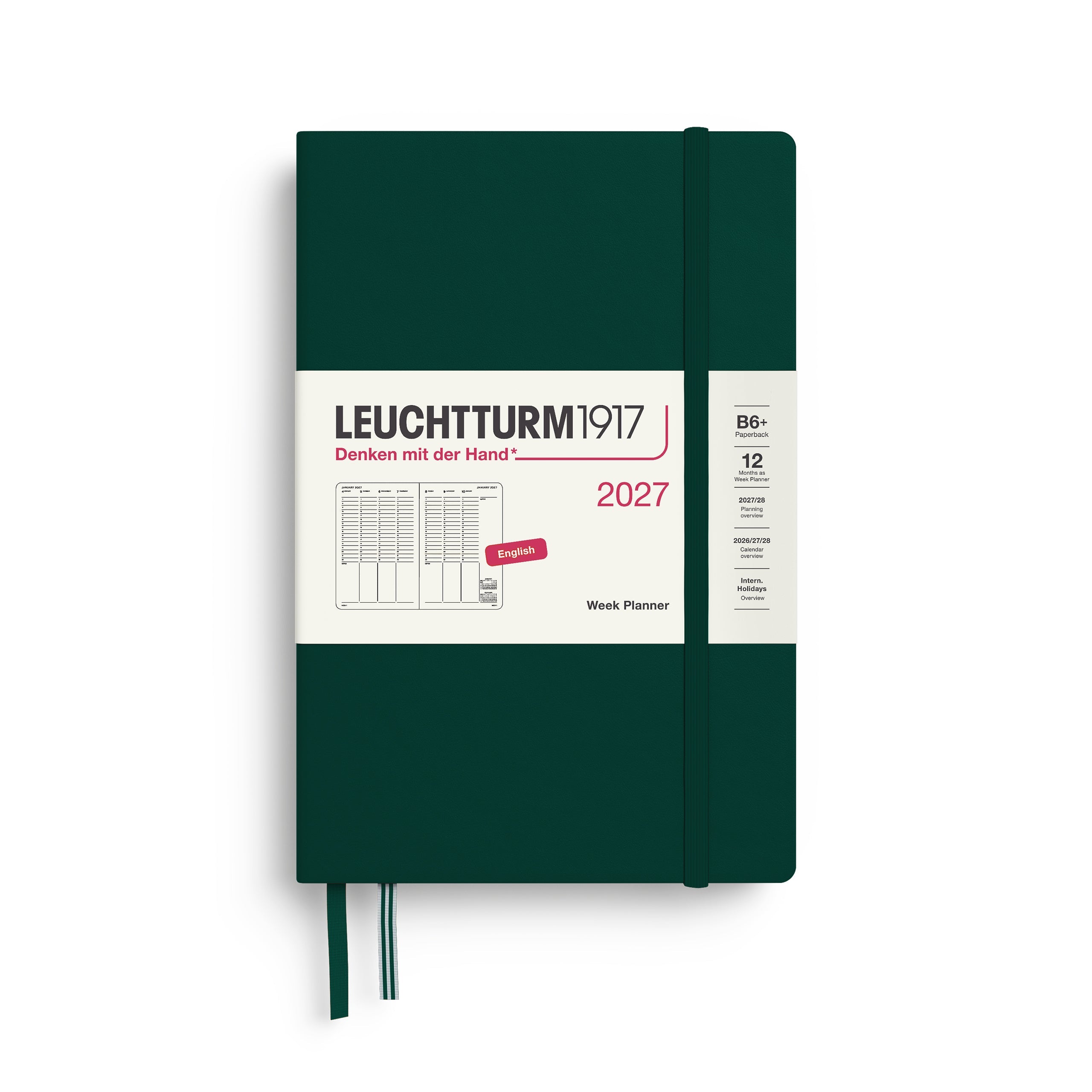 Planificateur Semainier 2027 LEUCHTTURM1917, Anglais - B6+ - Hardcover - Forest Green - 4070292003085