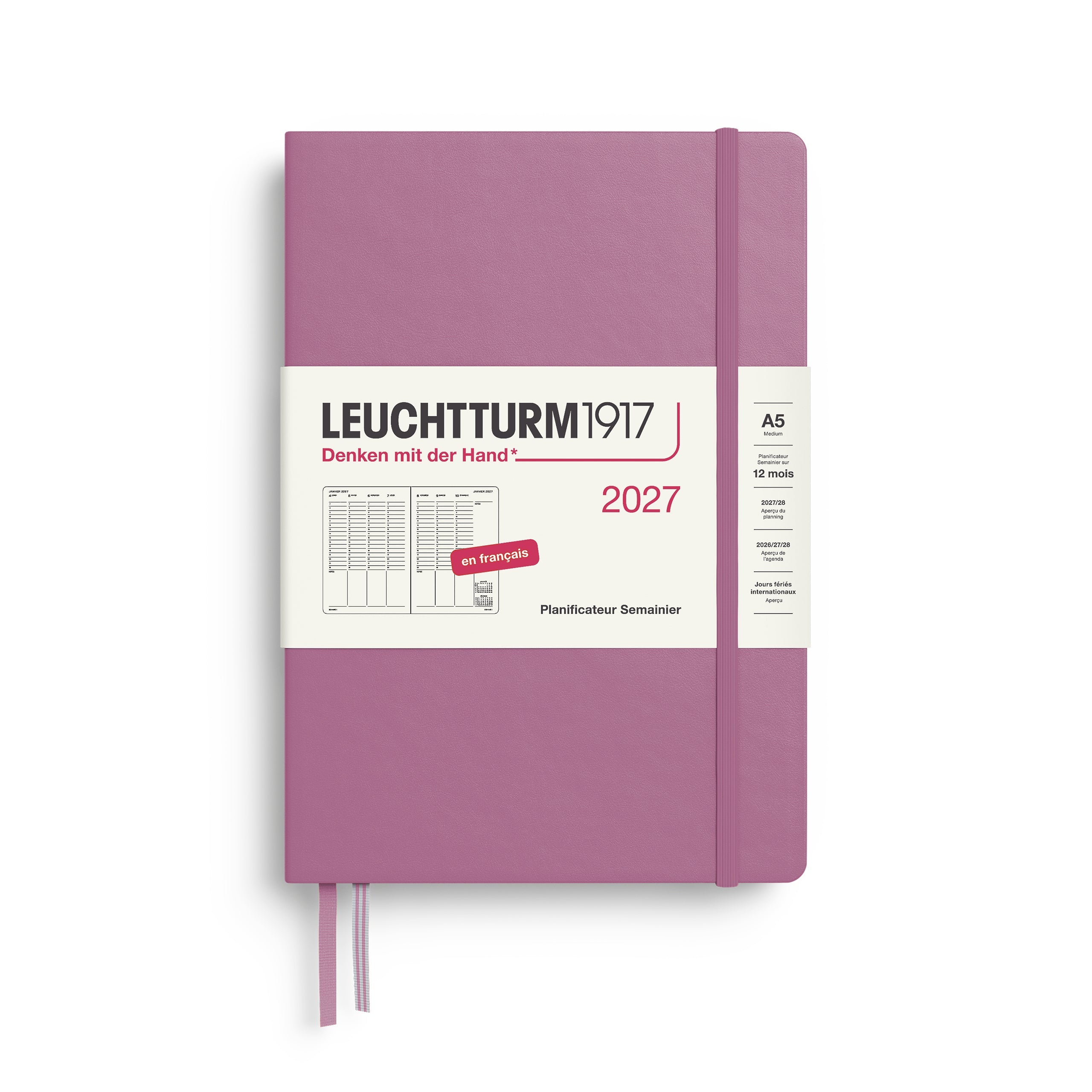 Planificateur Semainier 2027 LEUCHTTURM1917, Français - A5 - Hardcover - Dusty Rose - 4070292003931