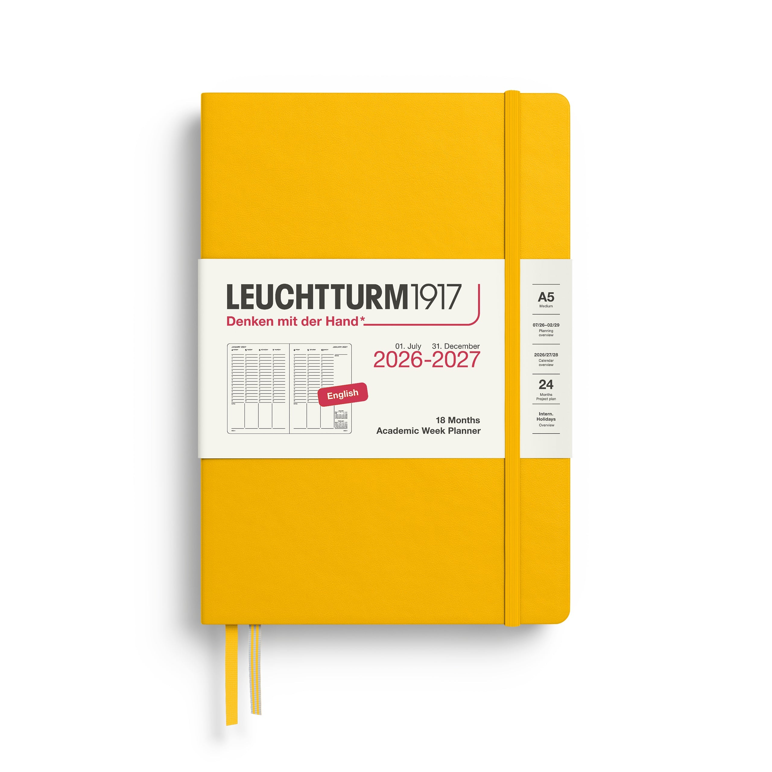 Planificateur Semainier Universitaire 2026 - 2027 (18 mois) LEUCHTTURM1917, Anglais - A5 - Hardcover - Sunflower - 4070292003450