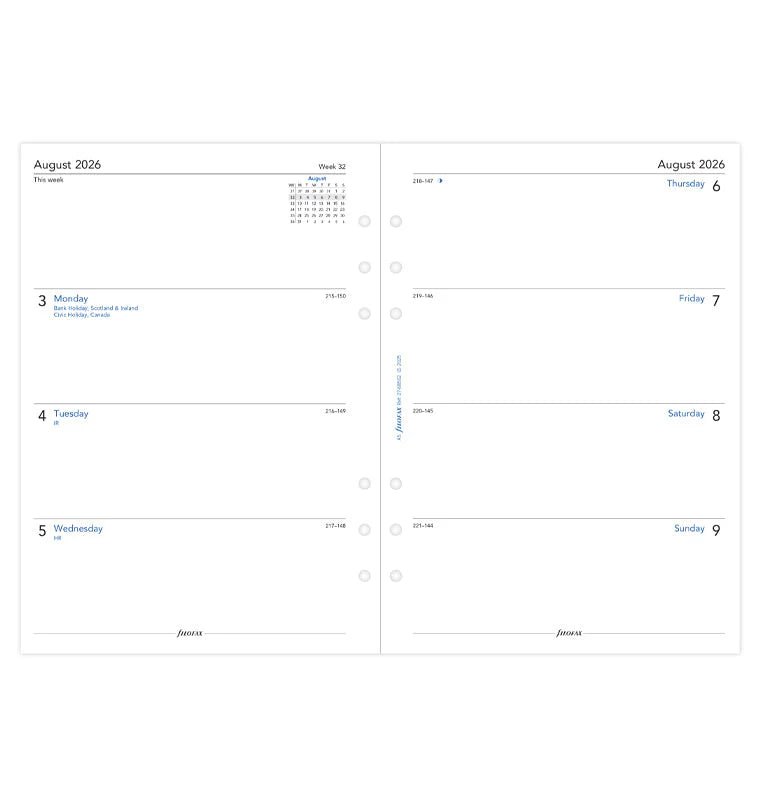 Recharge agenda 2026 - 2027 FILOFAX - A5 - Semaine sur deux pages (anglais) - 5059145621798
