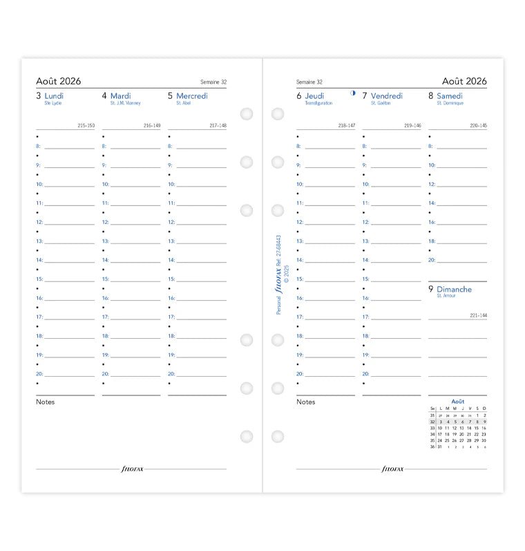 Recharge agenda 2026 - 2027 FILOFAX - Personal - Semaine sur deux pages (français) - 5059145620937