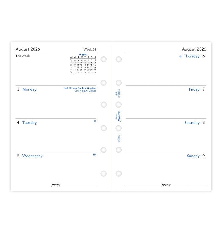 Recharge agenda 2026 - 2027 FILOFAX - Pocket - Semaine sur deux pages (anglais) - 5059145620173