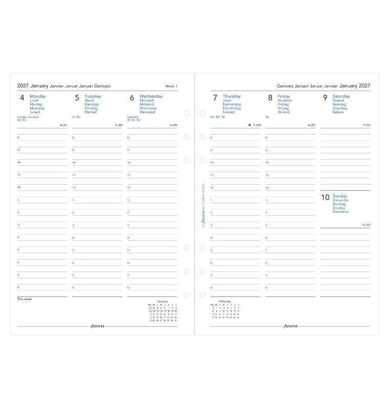Recharge agenda 2027 FILOFAX - A5 - Semaine sur deux pages (multilingue) - 5059145621415