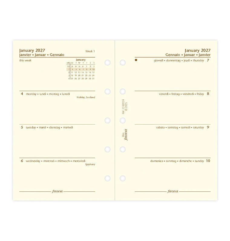 Recharge agenda 2027 FILOFAX - Mini - Semaine sur deux pages (multilingue) - 5059145619658