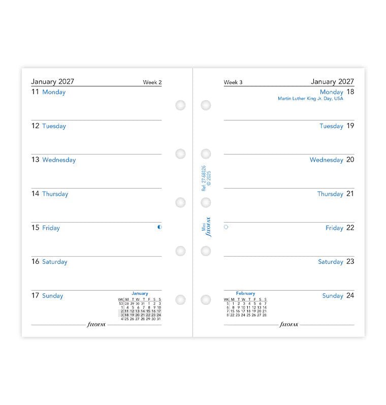Recharge agenda 2027 FILOFAX - Mini - Semaine sur une page (anglais) - 5059145619672