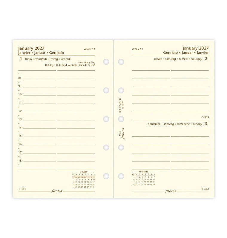 Recharge agenda 2027 FILOFAX - Mini - Un jour par page (multilingue) - 5059145619733