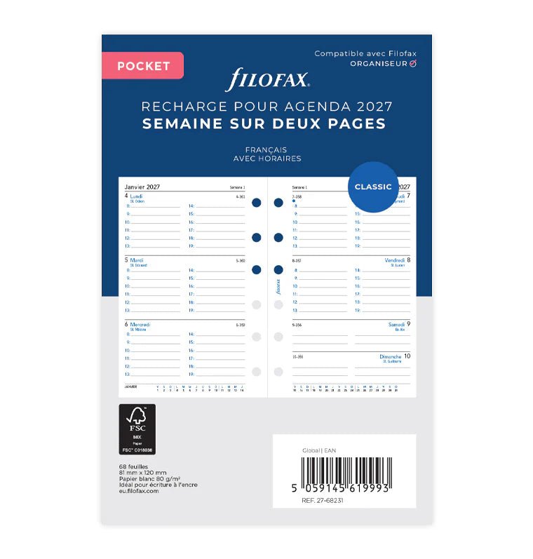 Recharge agenda 2027 FILOFAX - Pocket - Semaine sur deux pages (français) - 5059145619993