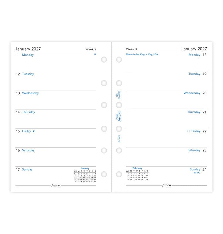 Recharge agenda 2027 FILOFAX - Pocket - Semaine sur une page (anglais) - 5059145619917