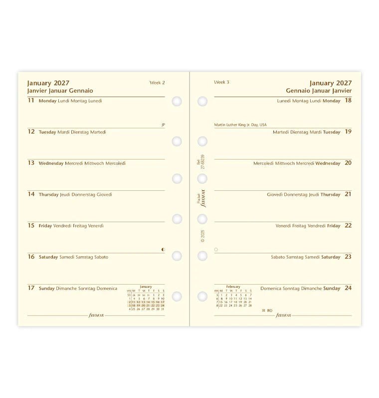 Recharge agenda 2027 FILOFAX - Pocket - Semaine sur une page (multilingue) - 5059145620074