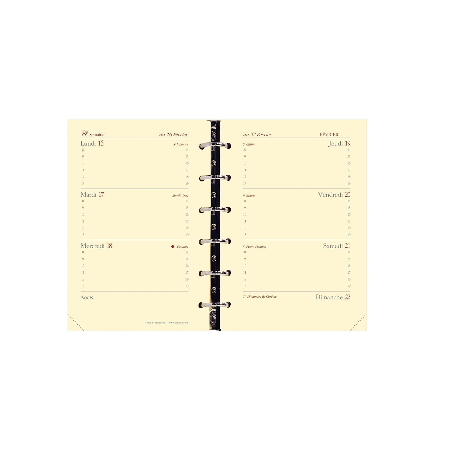 Recharge Organiseur 2024-2025 QUO VADIS Timer 14 Horizontal Prestige - 1 semaine sur 2 pages - 8 x 12.5 cm - 3371010119202