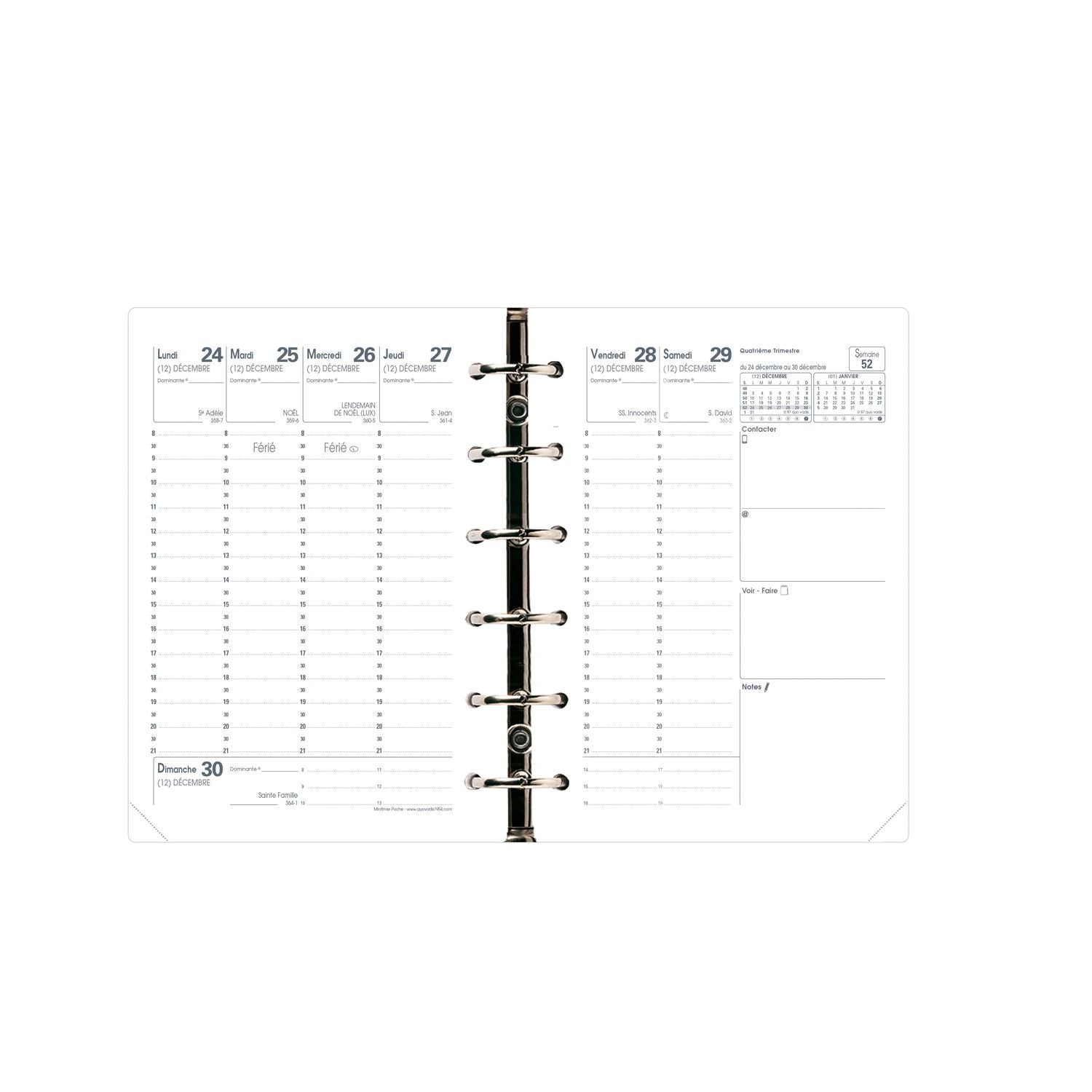 Recharge Organiseur 2024/2025 QUO VADIS Minitimer - 1 semaine sur 2 pages - 9 x 12.5 cm - 3371010118847