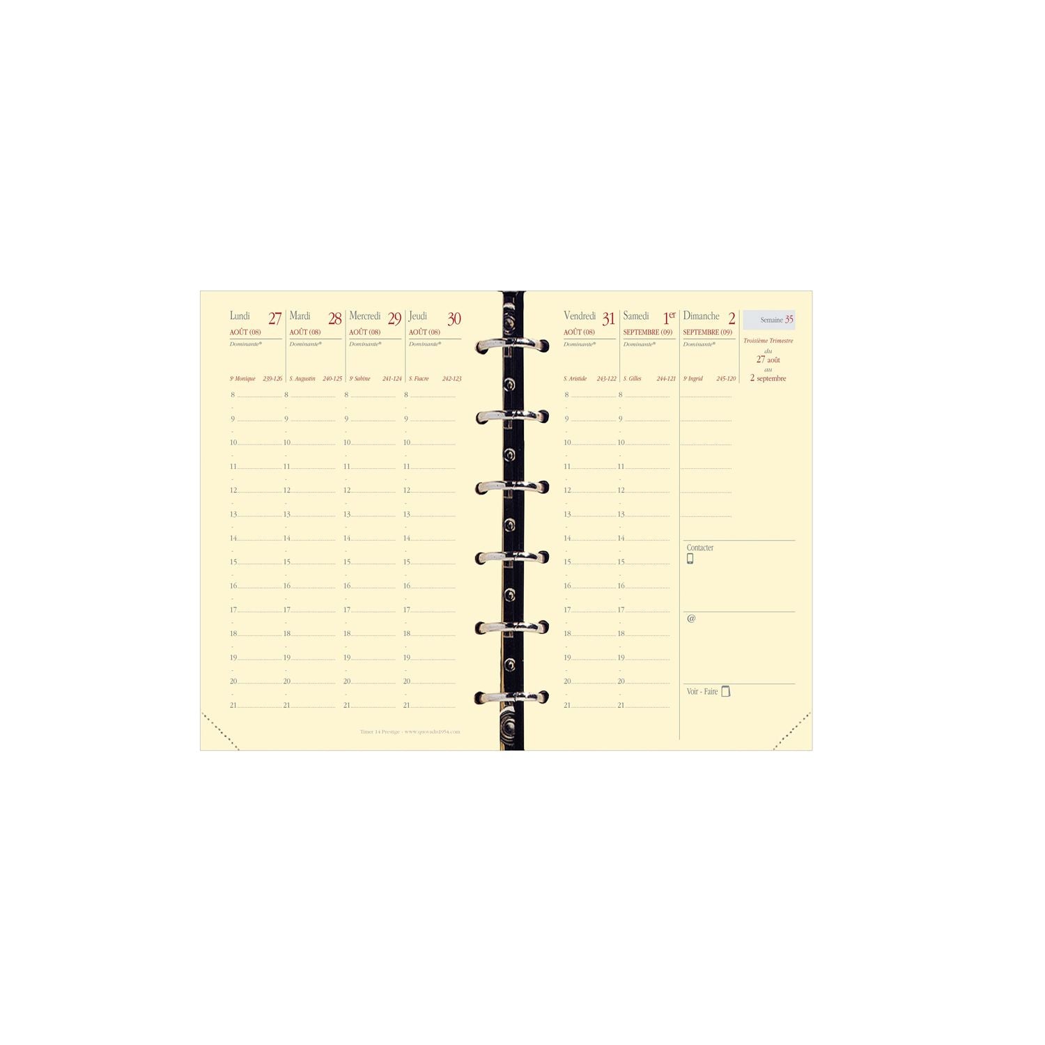 Recharge Organiseur 2024/2025 QUO VADIS Timer 14 Vertical Prestige - 1 semaine sur 2 pages - 8 x 12.5 cm - 3371010119172