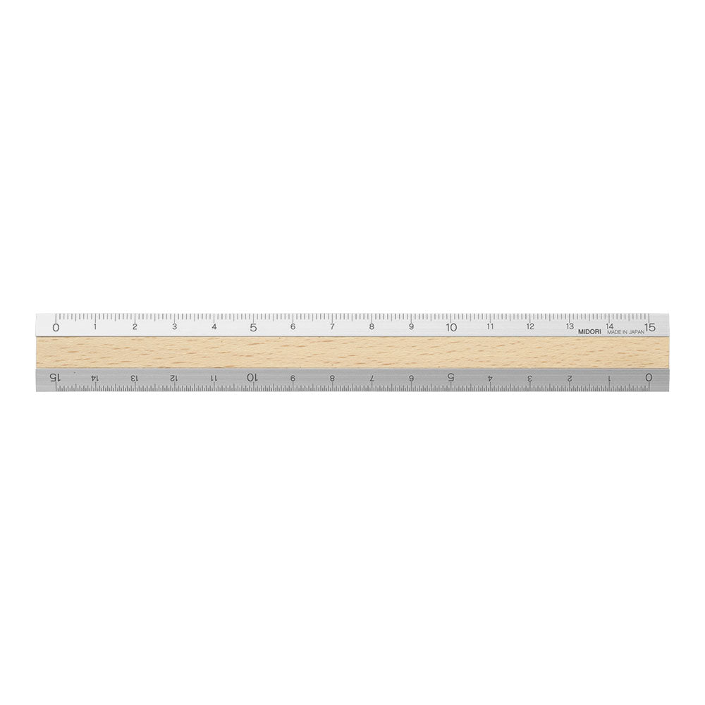 Règle MIDORI en bois et aluminium - 15 cm - Clair - 4902805422574