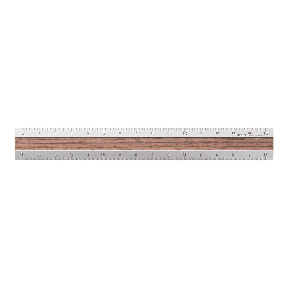 Règle MIDORI en bois et aluminium - 15 cm - Foncé - 4902805422741