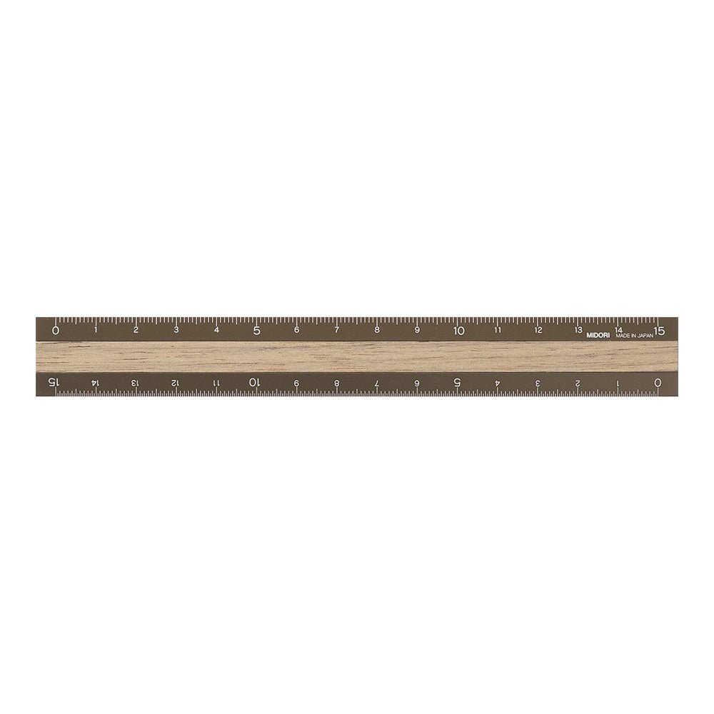 Règle MIDORI en bois et aluminium - 15 cm - Marron - 4902805422802