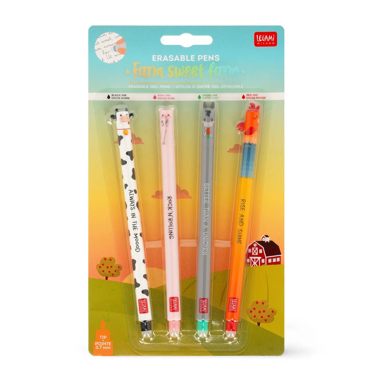 Set de 4 stylos LEGAMI à encre gel effaçable - Farm Sweet Farm - 