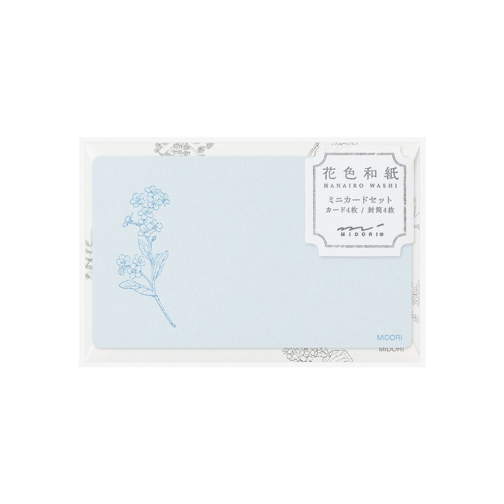Set de correspondance MIDORI Card Letter Set Washi Hanairo - Bleu - 4902805887922