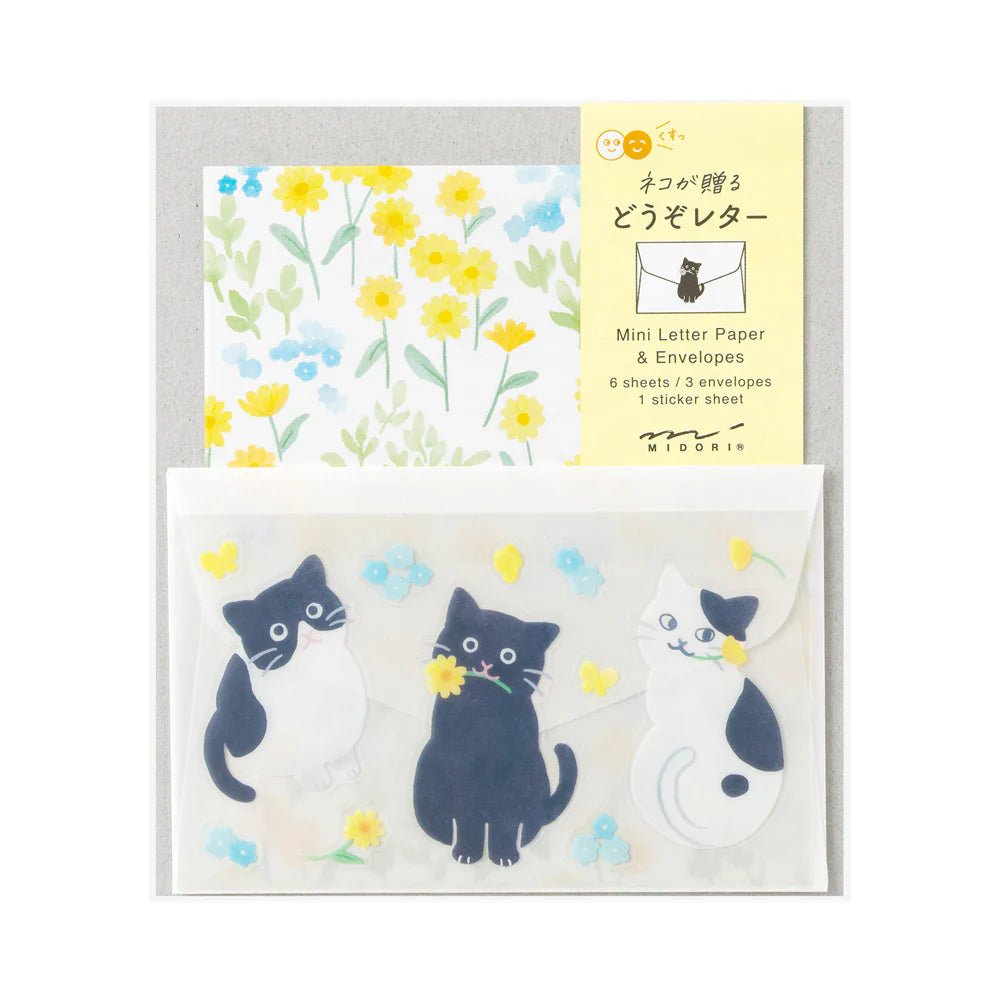 Set de correspondance MIDORI Mini Letter Set Stickers - Chat - 4902805869430