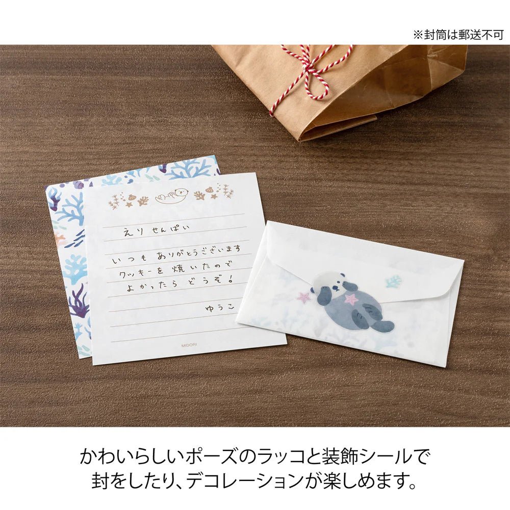 Set de correspondance MIDORI Mini Letter Set Stickers - Loutre de mer - 4902805869454