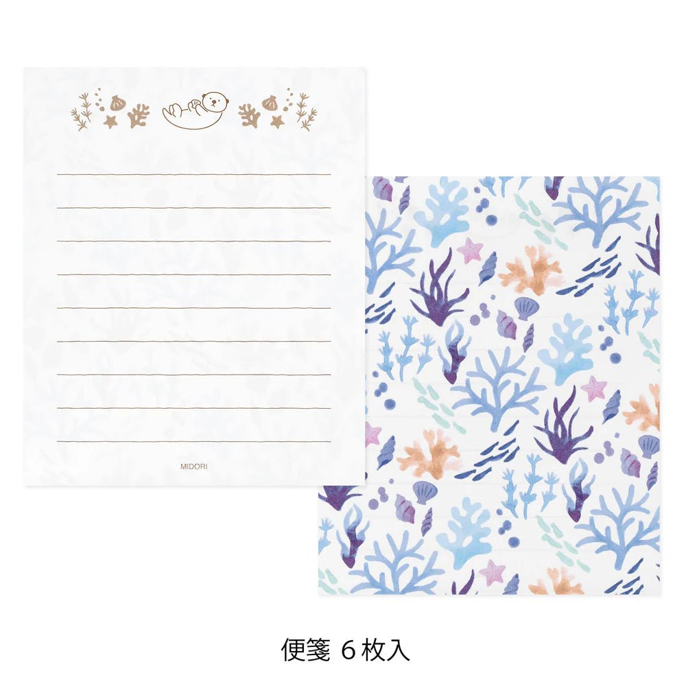 Set de correspondance MIDORI Mini Letter Set Stickers - Loutre de mer - 4902805869454