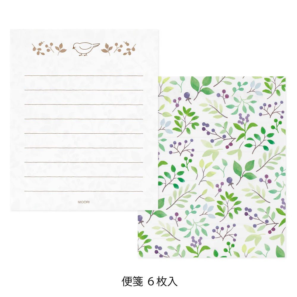 Set de correspondance MIDORI Mini Letter Set Stickers - Oiseaux - 4902805869447