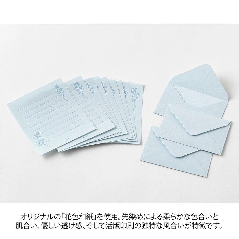 Set de correspondance MIDORI Mini Letter Set Washi Hanairo - Bleu - 4902805869416