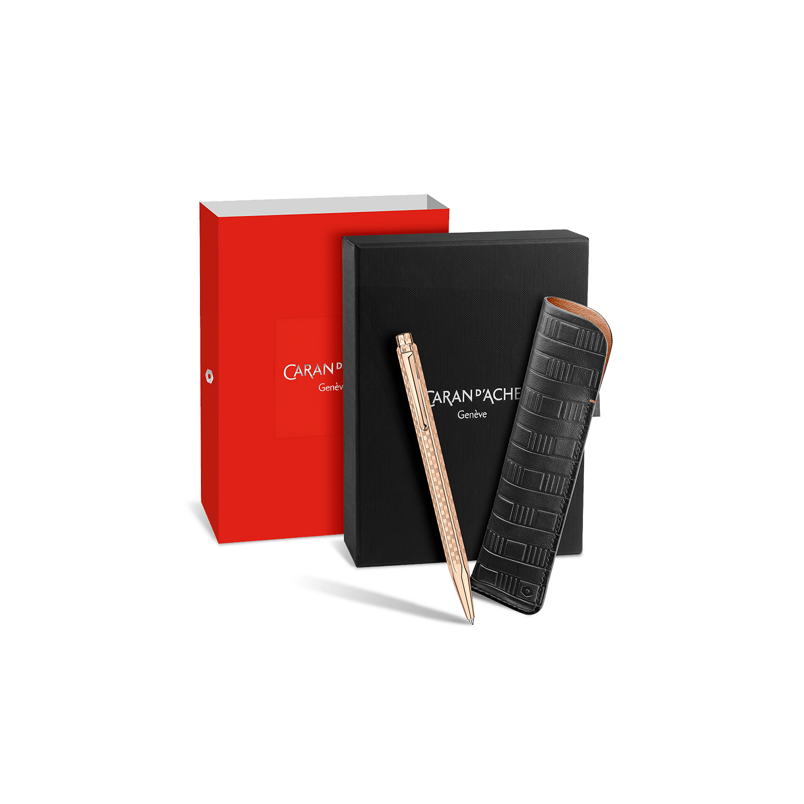 Set stylo bille CARAN D'ACHE Ecridor Damier Édition Spéciale - Doré Rose - 7630002365215