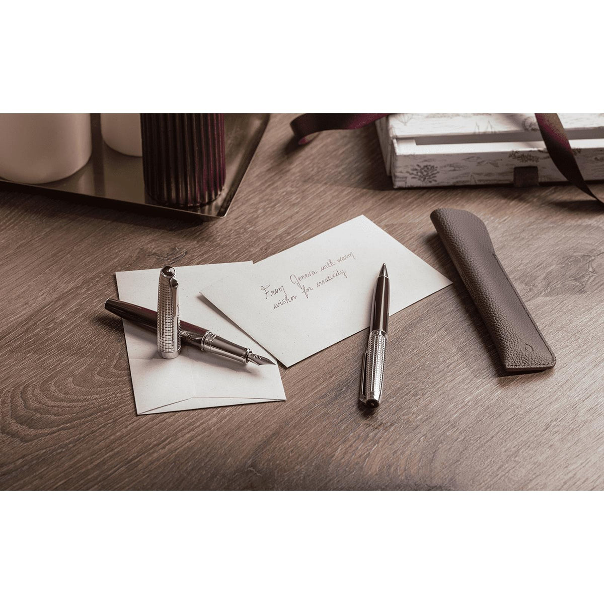 Set stylo bille CARAN D'ACHE Léman Toile de Jouy Geneva Edition - 7630002365796