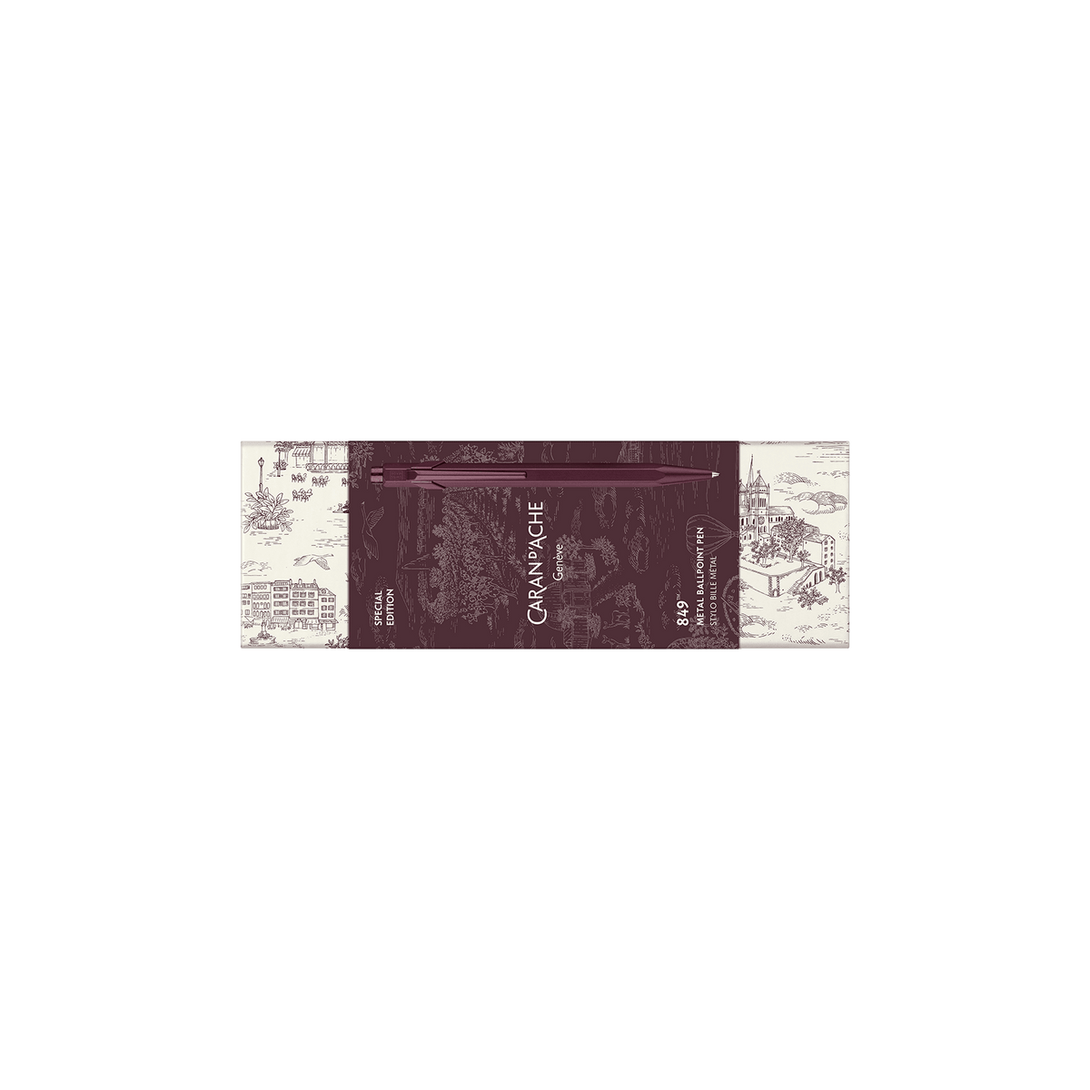 Stylo bille CARAN D'ACHE 849 Toile de Jouy Geneva Edition - Bordeaux - 7630002365697