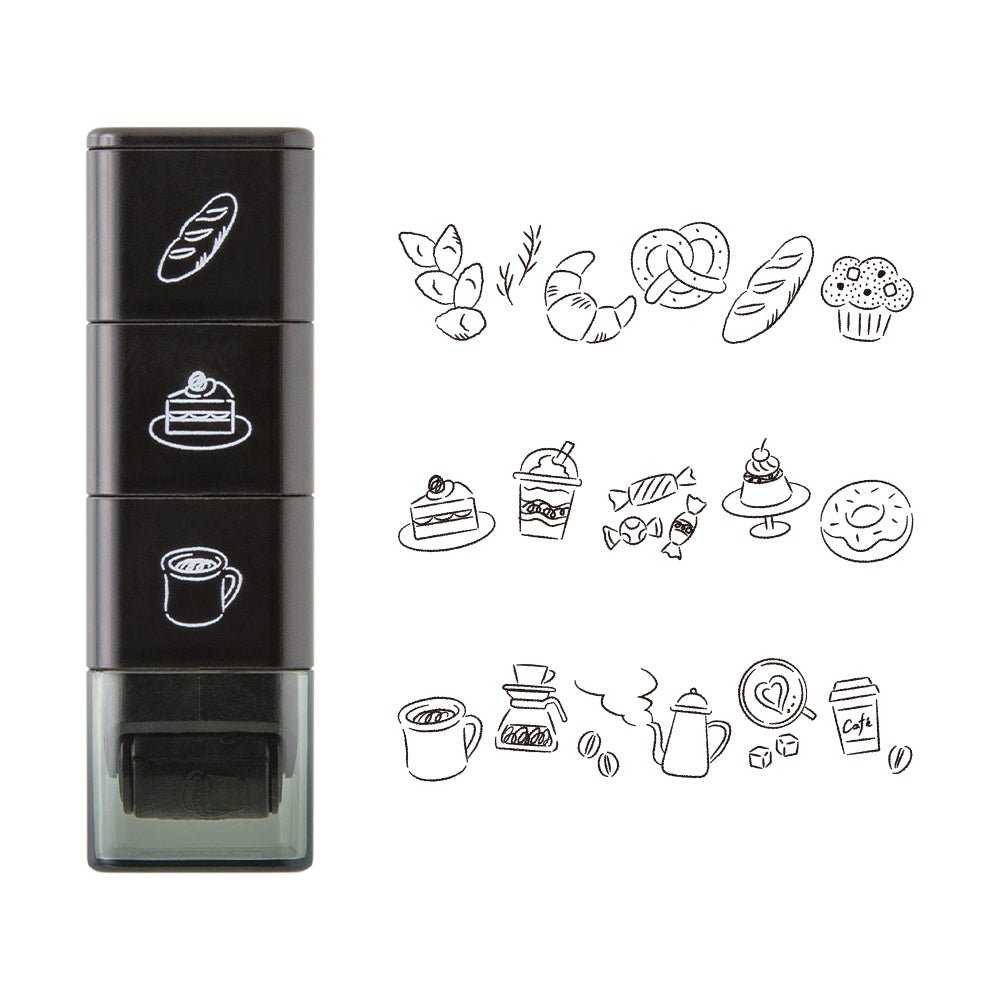 Tampon rouleau MIDORI Paintable Stamp - Motif Café & Gourmandises - 