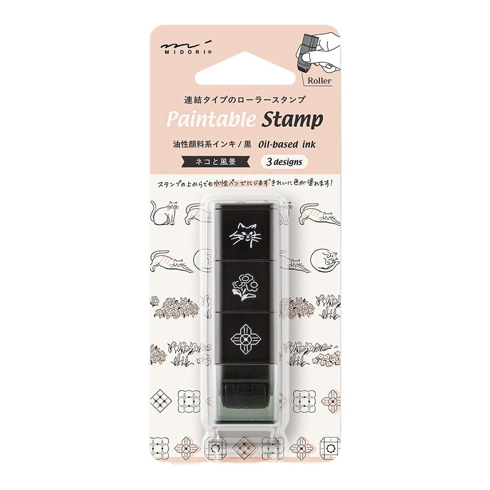 Tampon rouleau MIDORI Paintable Stamp - Motif Chats & Paysages - 