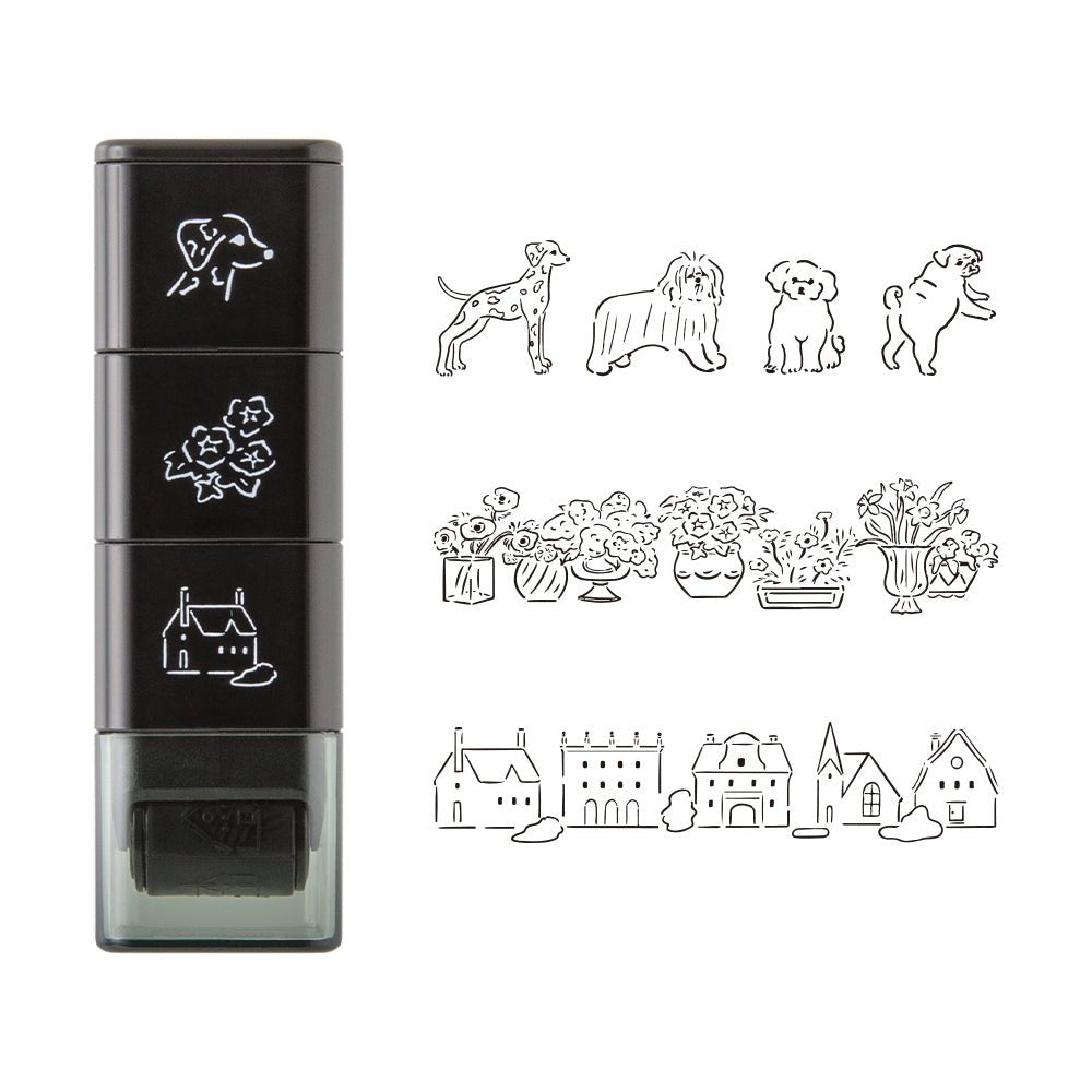 Tampon rouleau MIDORI Paintable Stamp - Motif Chiens & Paysages - 
