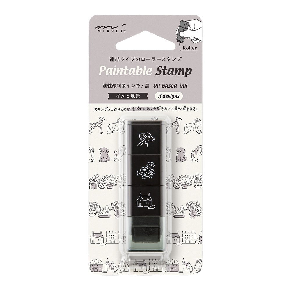 Tampon rouleau MIDORI Paintable Stamp - Motif Chiens & Paysages - 