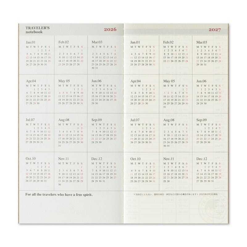TRAVELER'S notebook - agenda semainier 2026 avec notes (regular size) - 
