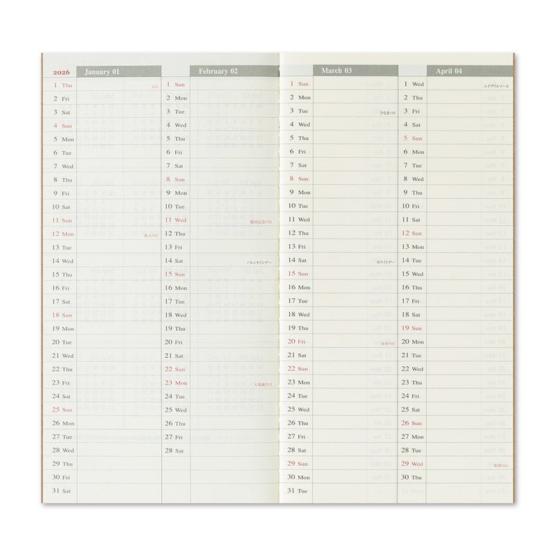 TRAVELER'S notebook - agenda semainier 2026 (regular size) - 