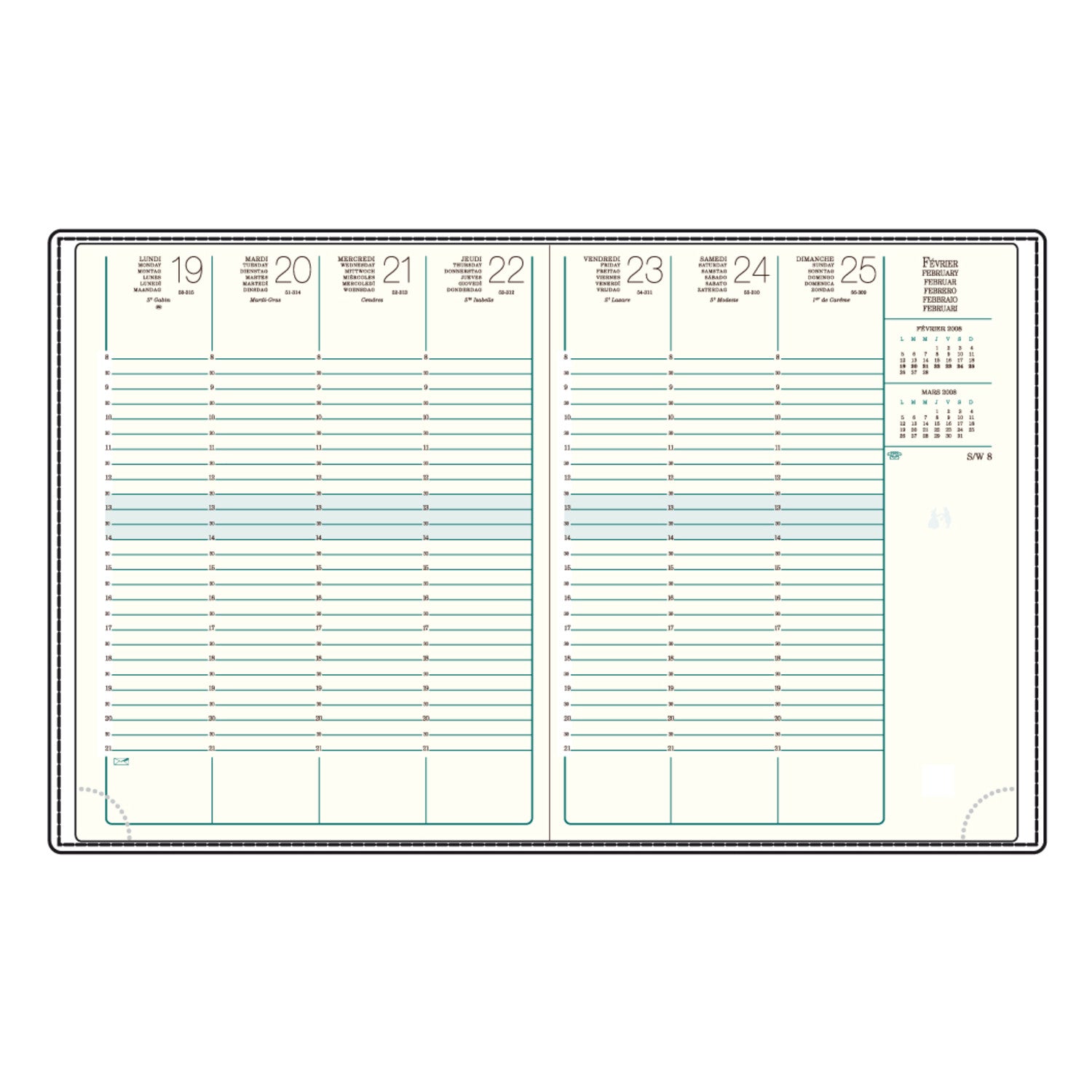 Agenda MIGNON A27 Veau Boboli - 27.2 x 21.5 cm - 1 semaine sur 2 pages - Noir - 3489392732718