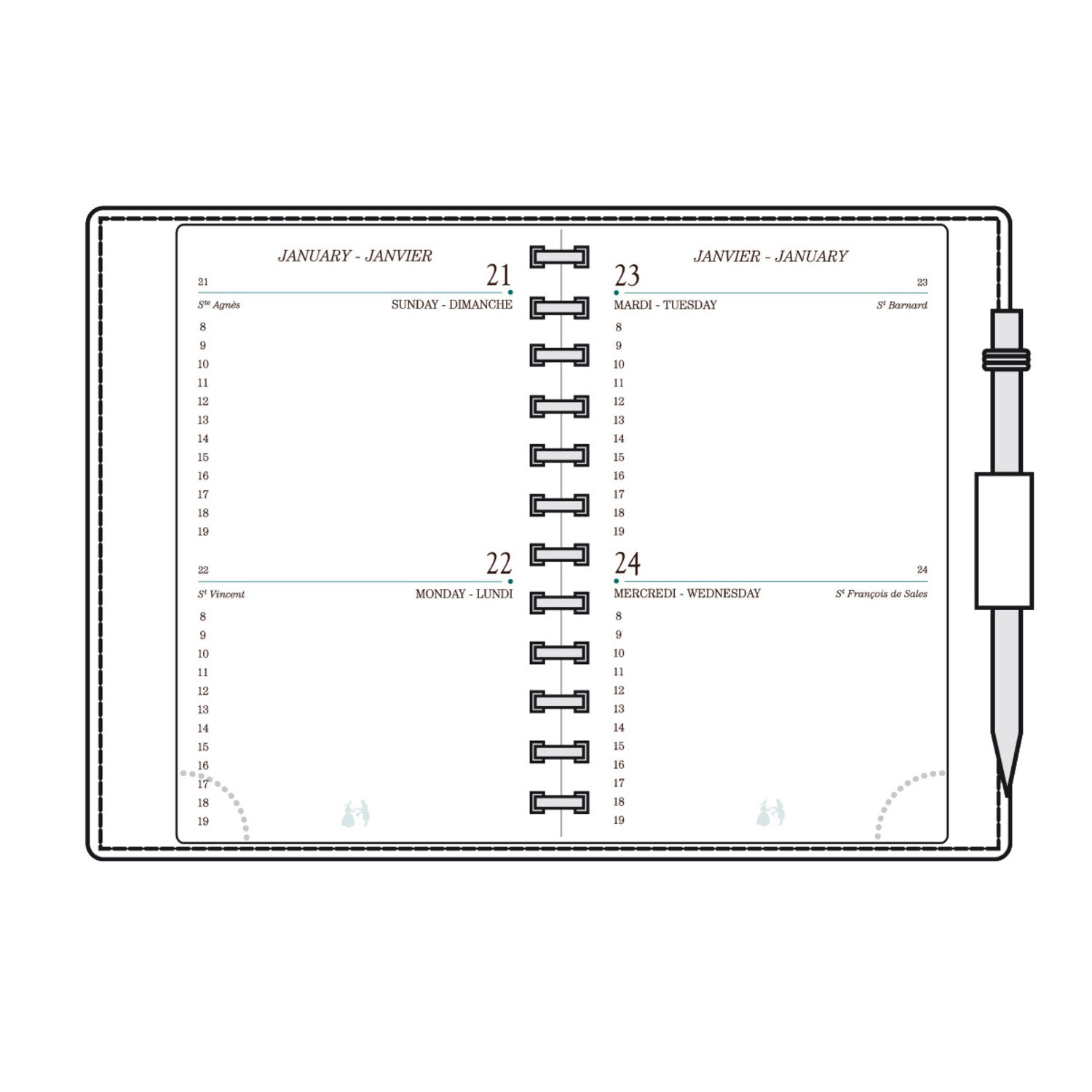 Organiseur MIGNON AK12 - 9 x 13 cm - 2 jours par page - Orientation horizontale - Veau Boboli bleu marine