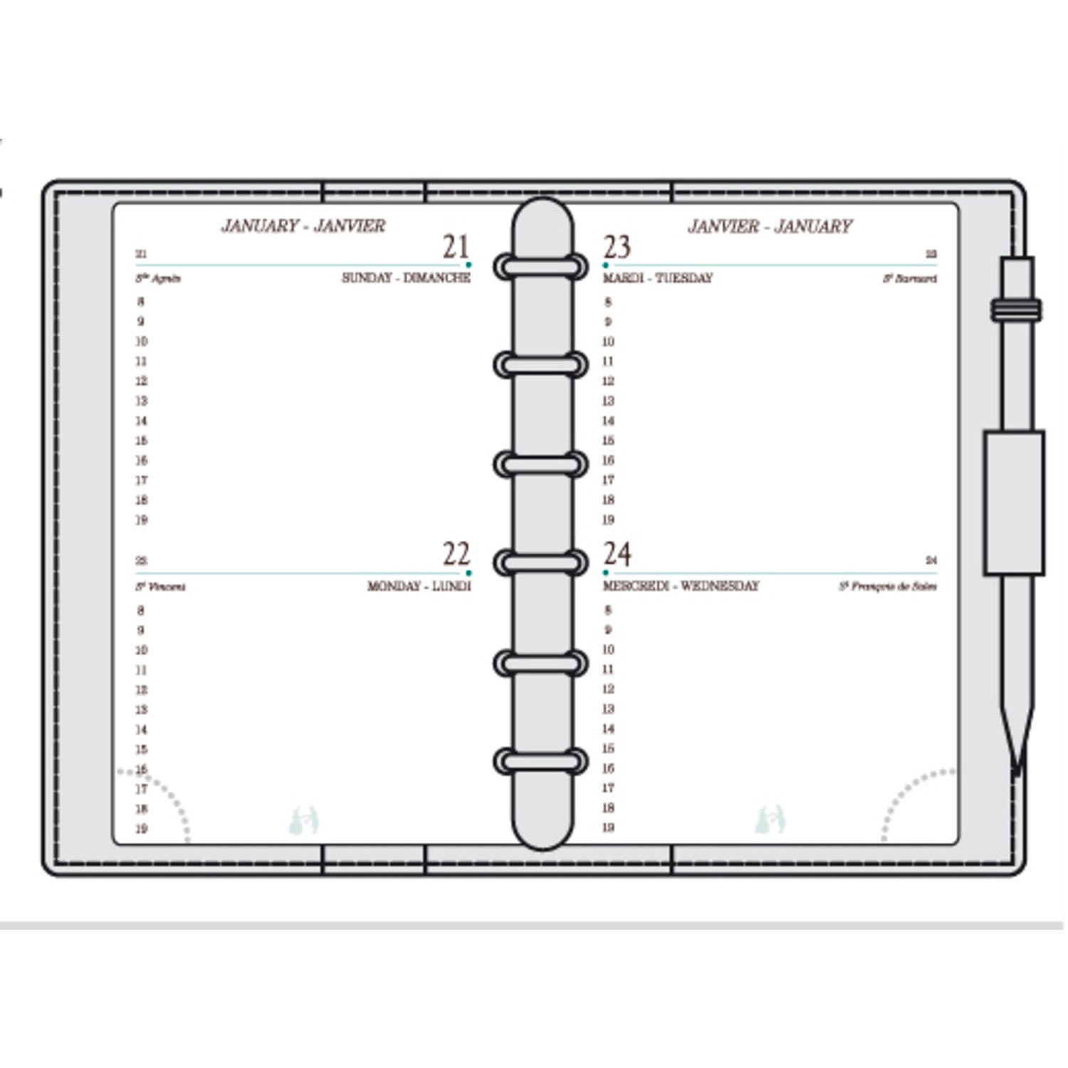 Organiseur MIGNON AK12 - 9 x 13 cm - 2 jours par page - Orientation horizontale - Veau Boboli marron