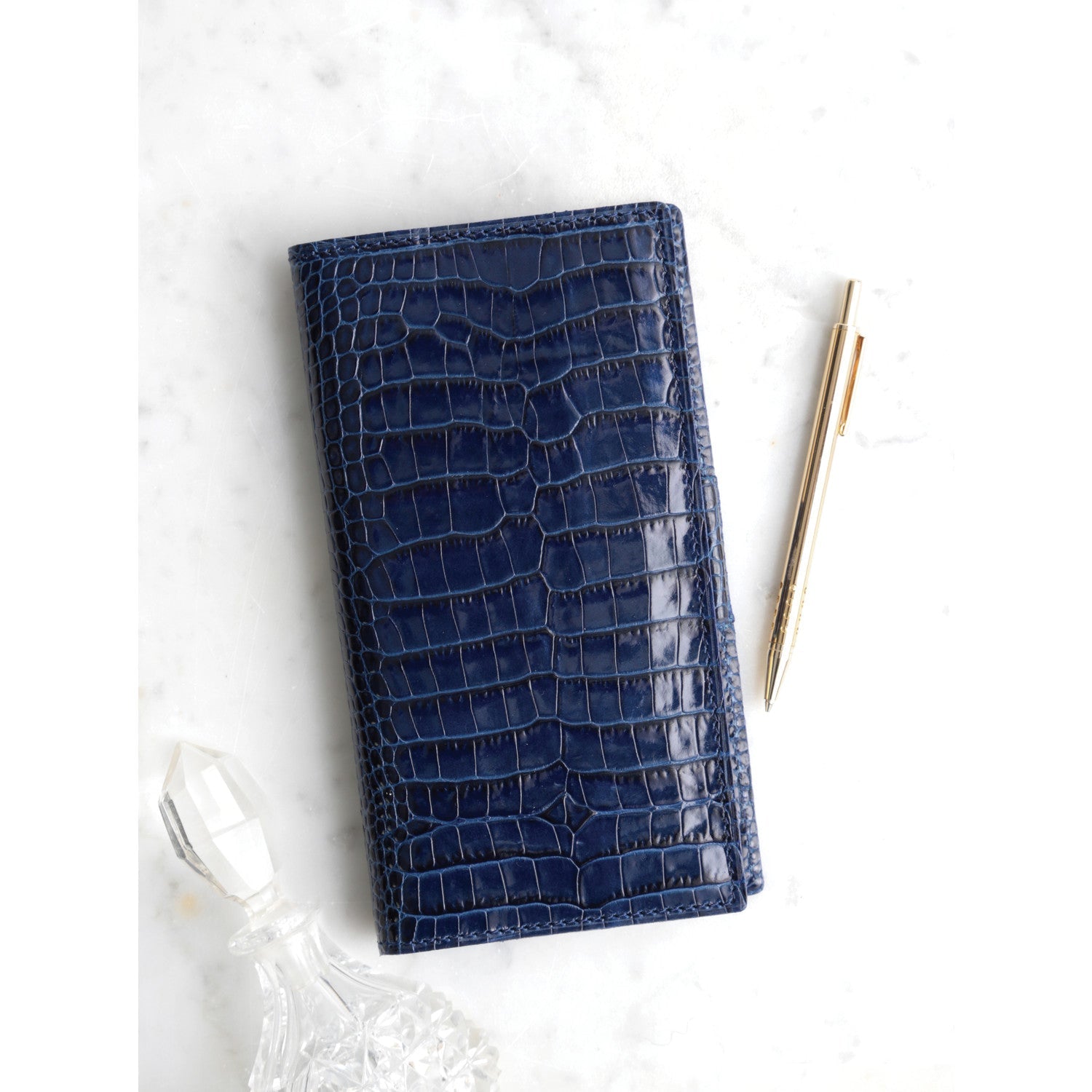 Agenda MIGNON AS16  - 8,8 x 16,5 cm - 1 semaine sur 2 pages - Orientation horizontale - Croco Savannah bleu marine