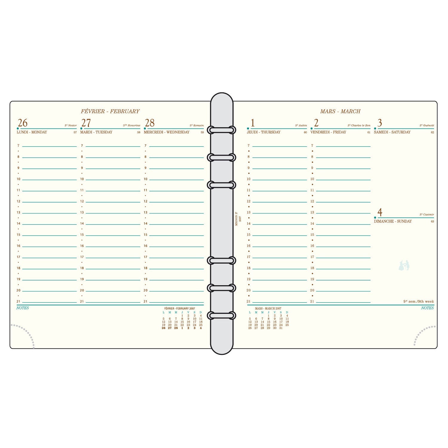 Organiseur Mignon AK17 Croco Savannah - 18.5 x 16.8 cm - 1 semaine sur 2 pages - Noir -