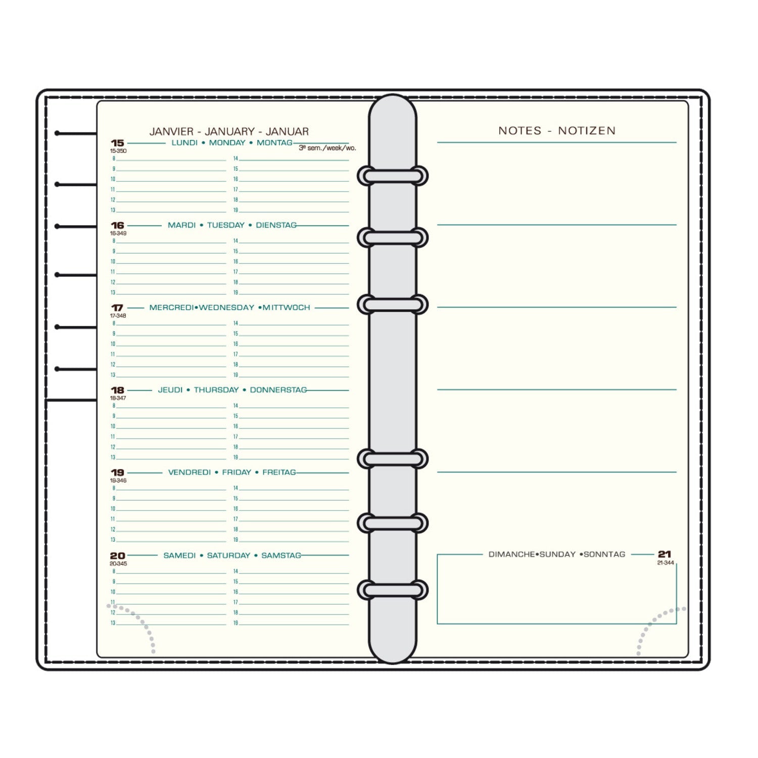 Organiseur Mignon AK18 Croco Savannah - 18.5 x 10.8 cm - 1 semaine + notes - Bleu marine -